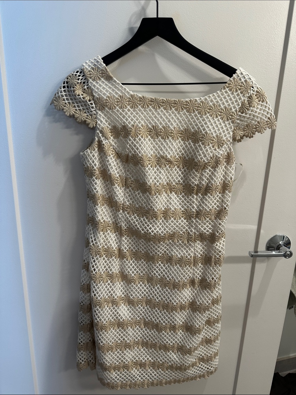 Lilly Pulitzer White & Gold Lace Midi Dress